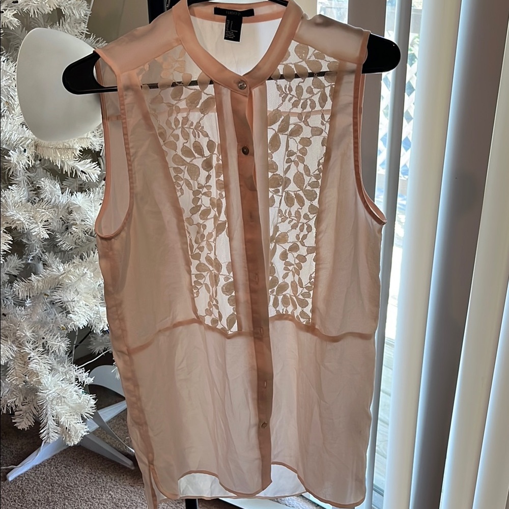 Sheer Light Pink Sleeveless Blouse with floral detail